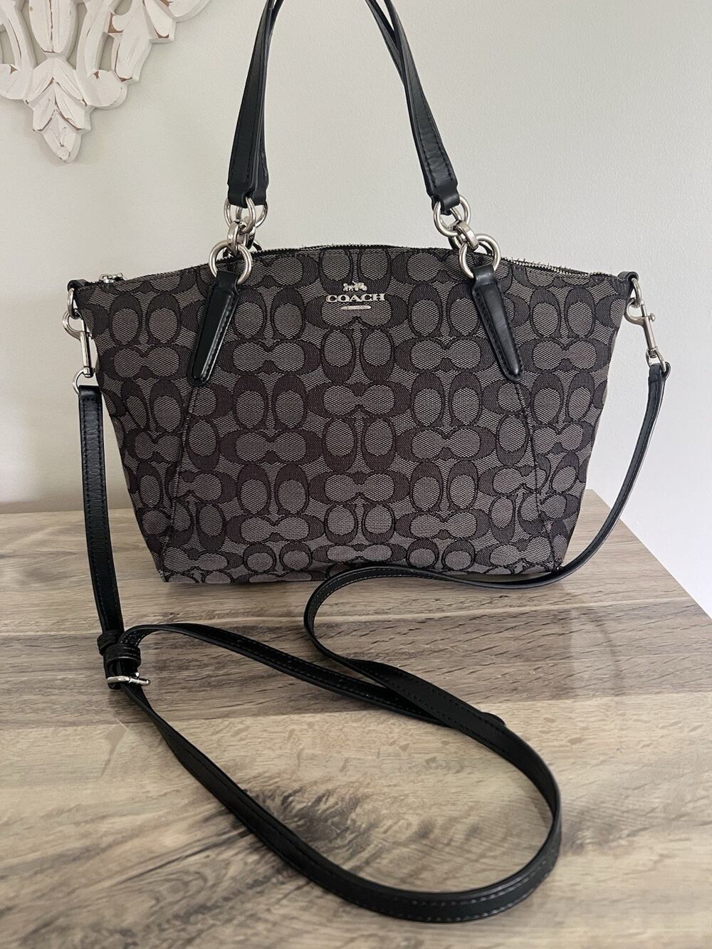 Coach F27582 Medium Kelsey Bag SV Black Smoke/Black 2 way Shoulder Bag Crossbody